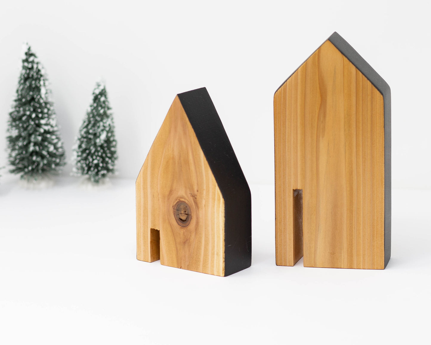 WOODEN HOUSES, Decorative Wooden Hand painted and wood house decoration (Set of Two) Cedar wood
