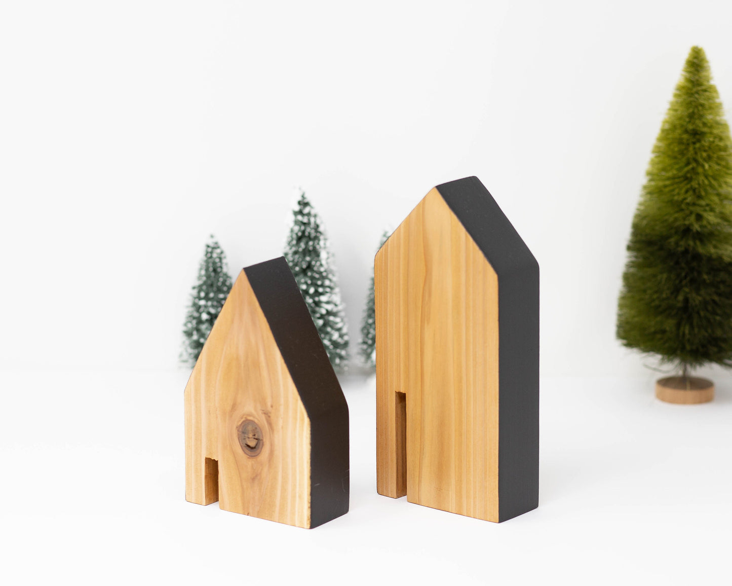 WOODEN HOUSES, Decorative Wooden Hand painted and wood house decoration (Set of Two) Cedar wood