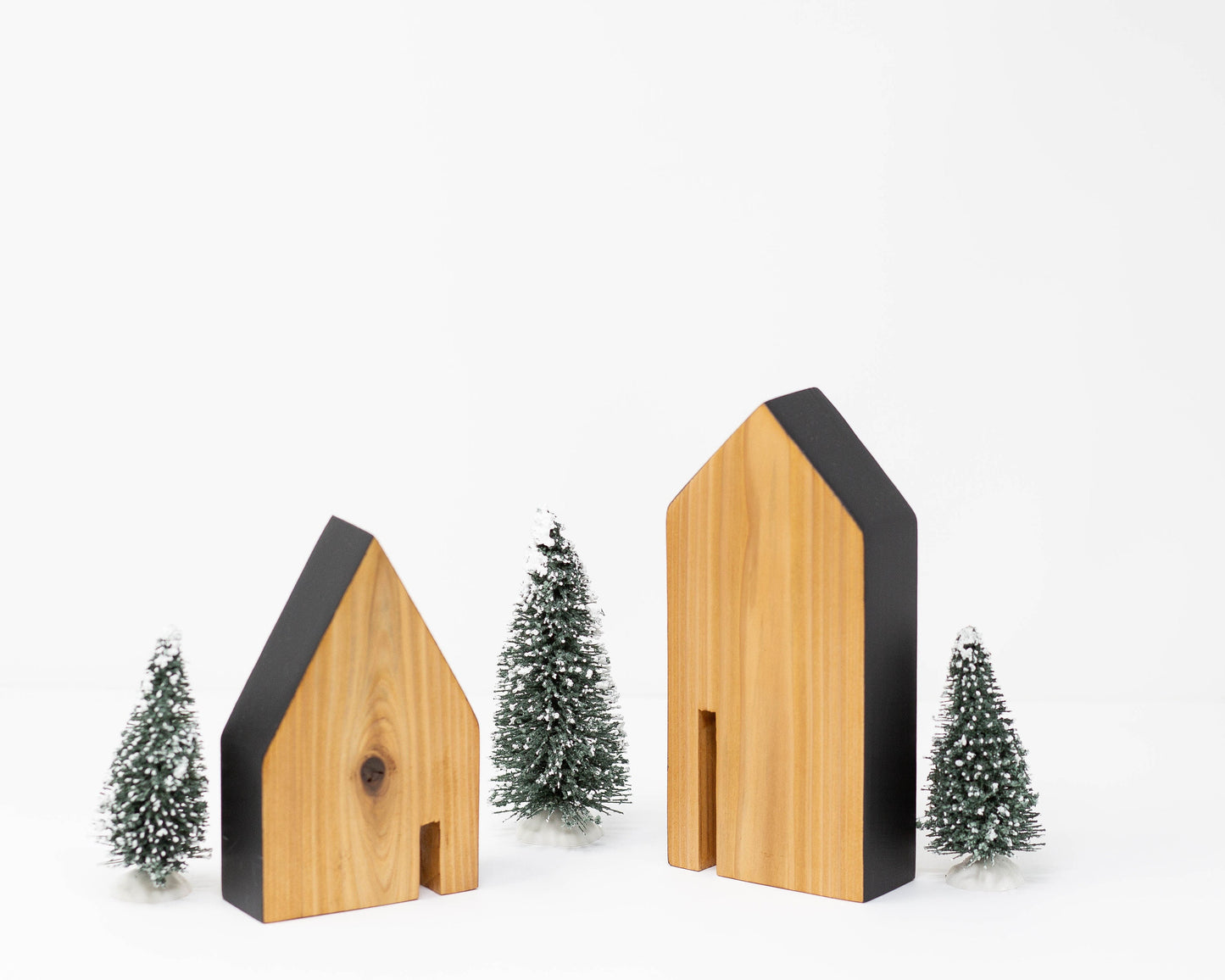 WOODEN HOUSES, Decorative Wooden Hand painted and wood house decoration (Set of Two) Cedar wood