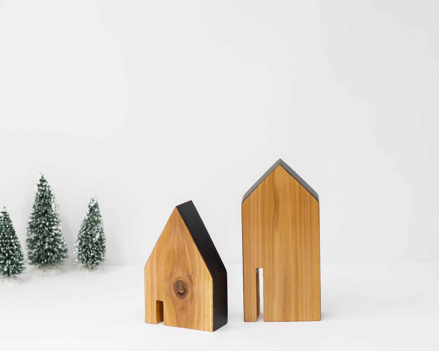WOODEN HOUSES, Decorative Wooden Hand painted and wood house decoration (Set of Two) Cedar wood