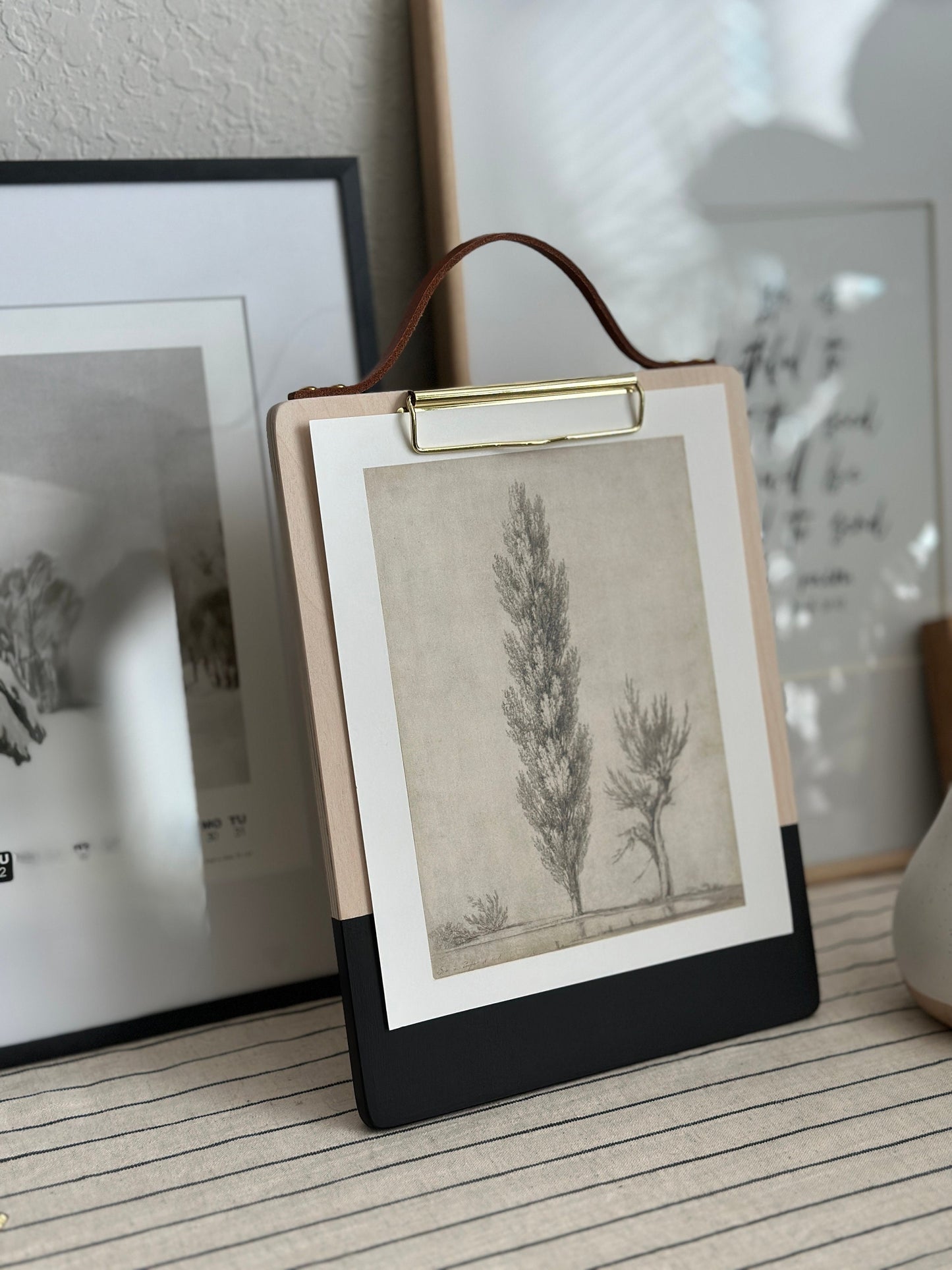 Standalone Handpainted Clipboard With Leather Strap