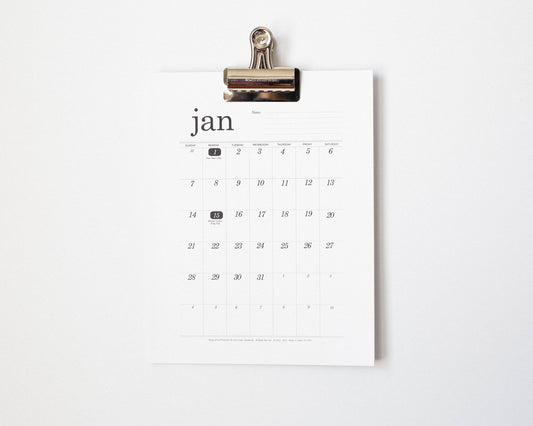 SMALL 2024 WALL Calendar, 8.5 x 11 Simple Wall Calendar, Hanging Calendar, Minimal Wall Calendar, Calendar, 9" Baltic Birch Hanger