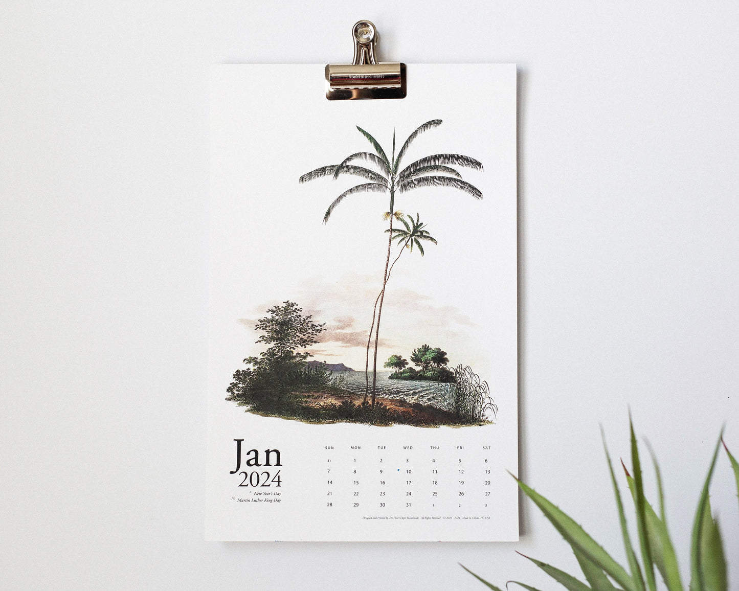 Large 2024 Printable Vintage Palm Calendar,